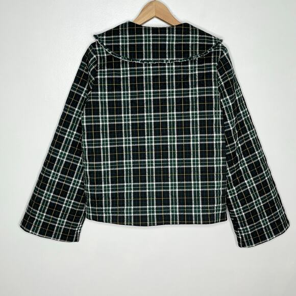 Hill House Quilted Jacket Womens Large Black Green Plaid Pockets Collared READ - Picture 10 of 11